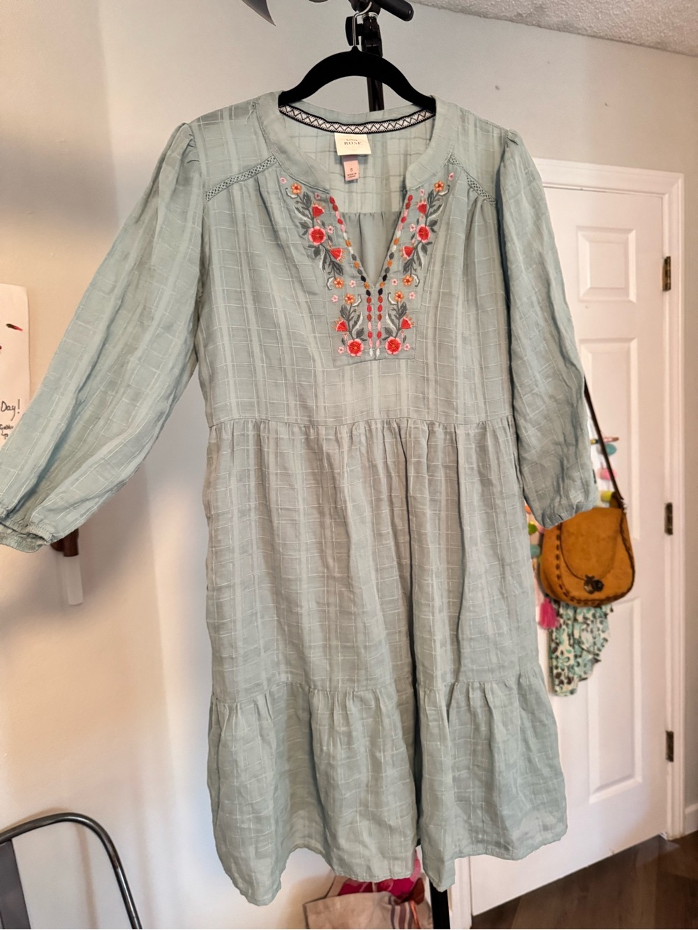 Knox Rose Mint Green Tiered Dress with Floral Embroidery